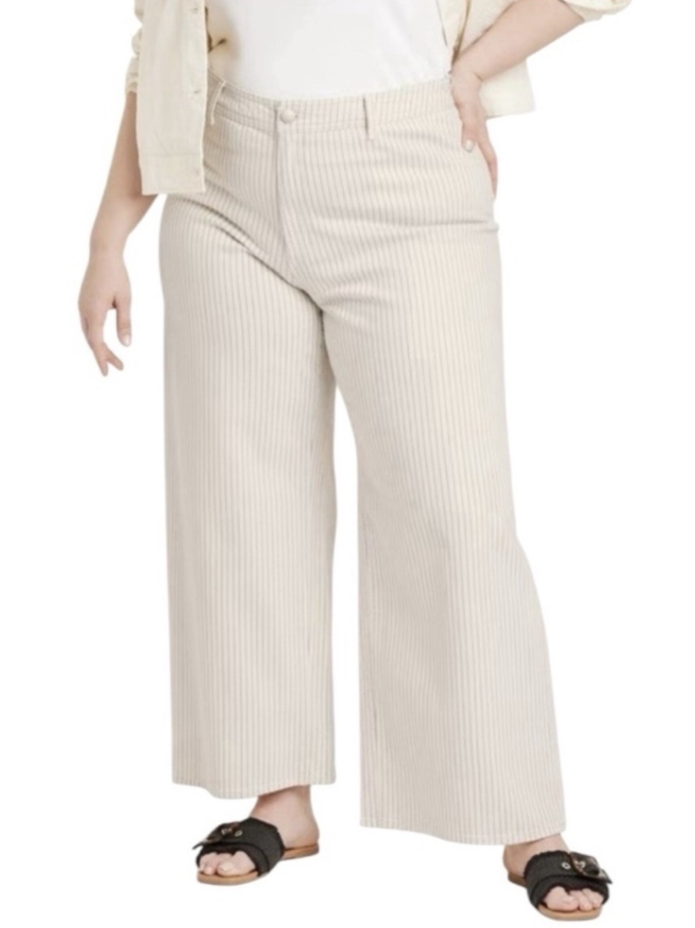 Universal Thread Wide Leg Pinstripe Crop Pants in Cream size 17R